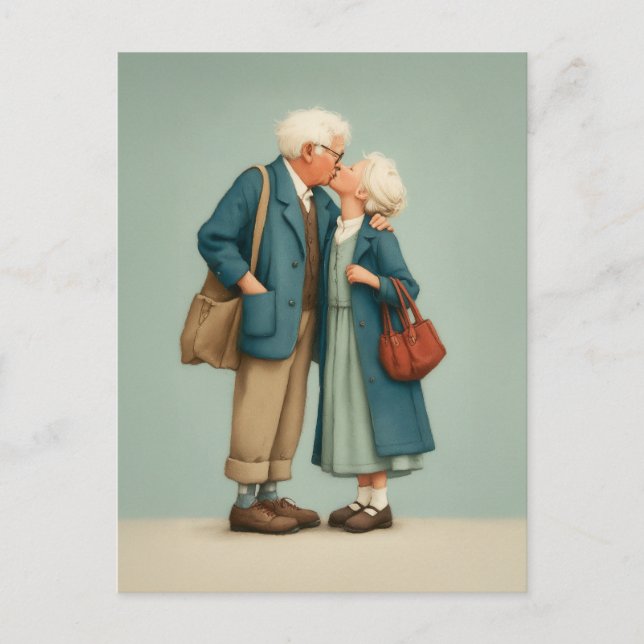 Elderly Couple Sharing Tender Kiss Postcard (Front)