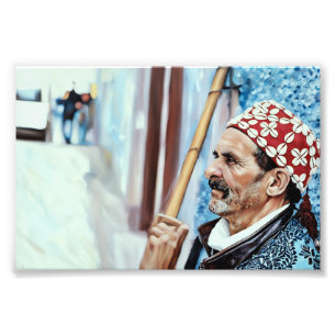 Elderly Man in Traditional Attire Carrying Wooden  Photo Print