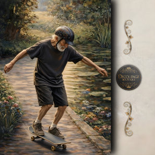 Elderly Man Skateboard Joy Scene Decoupage Tissue Paper