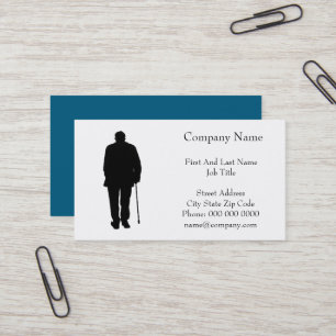 Elderly Man Walking Black Silhouette Drawing Art Business Card