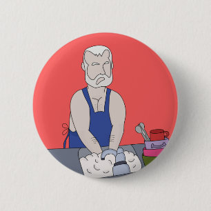 Elderly man washing the dishes 2 inch round button