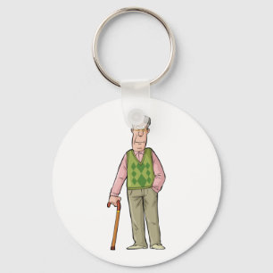 Elderly Man With A Walking Stick Keychain