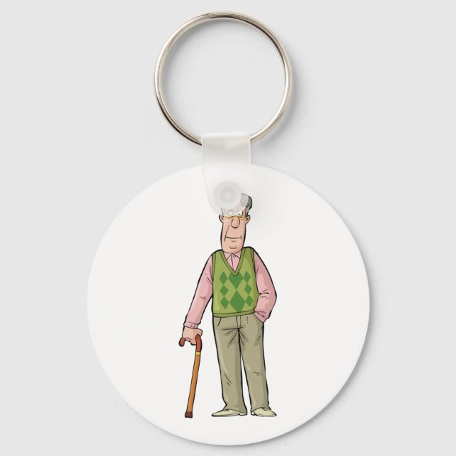 Elderly Man With A Walking Stick Keychain (Front)