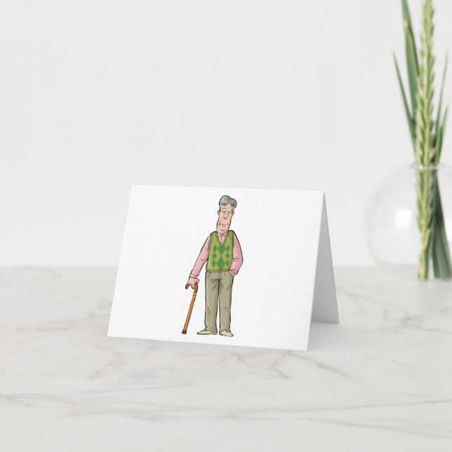 Elderly Man With A Walking Stick Thank You Card (Front)