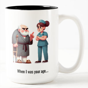 Elderly Patient Yelling at an Exhausted Nurse Two-Tone Coffee Mug