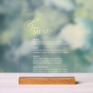 Eleagnt Modern Bar Menu Wedding Acrylic Sign