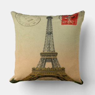 Eleagnt Vintage Paris and Eiffel Tower Postcard Throw Pillow