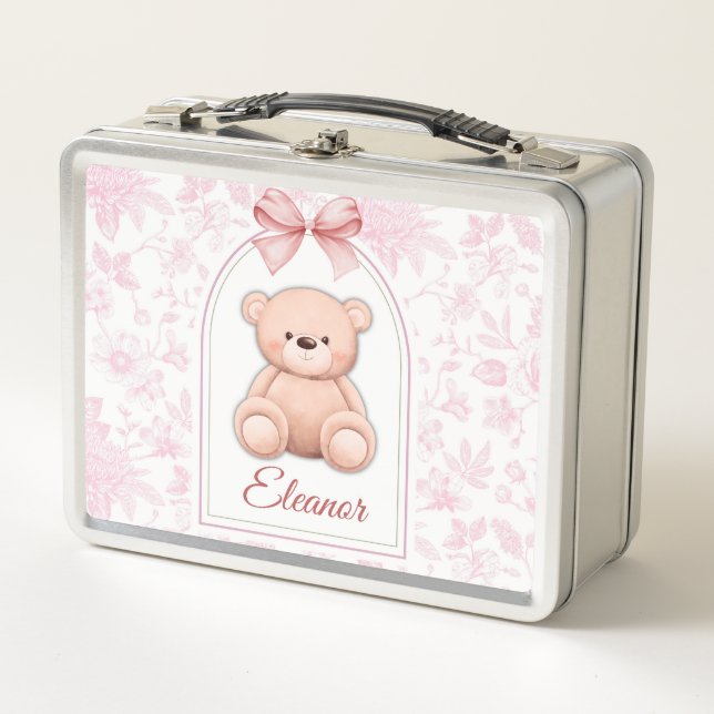 Eleanor | Custom Pink Teddy Bear Nursery Design  Metal Lunch Box (Front)