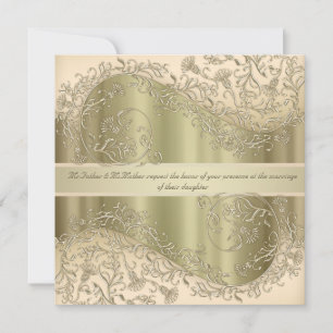 Eleant golden damask floral wedding invitations