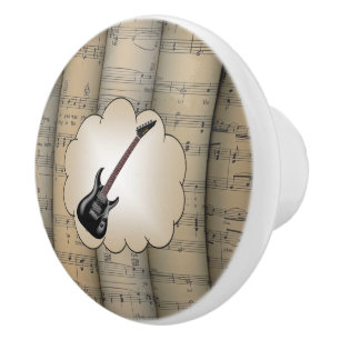 Elec Guitar~Cloud~ Rolled Sheet Music Background ~ Ceramic Knob