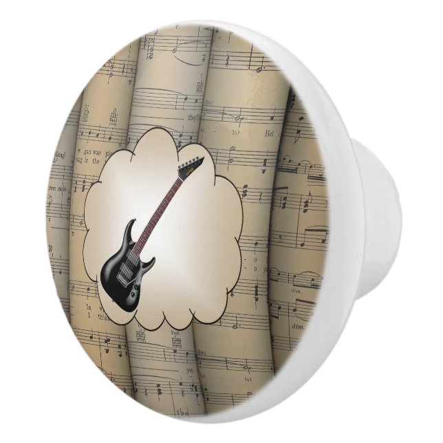 Elec Guitar~Cloud~ Rolled Sheet Music Background ~ Ceramic Knob (Right)