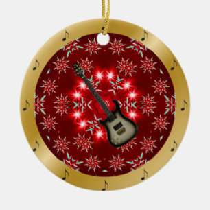 Elec Guitar ~ Silver ~ Red~ Gold ~ Christmas ~ Ceramic Ornament