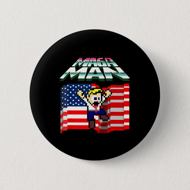 Election 2024 American Flag Mega Man Funny Preside 2 Inch Round Button (Front)