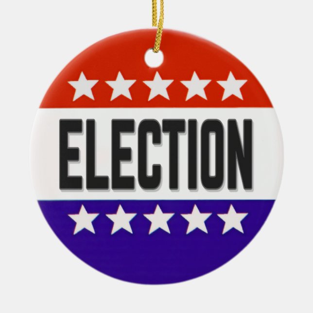 Election Button Ceramic Ornament (Front)