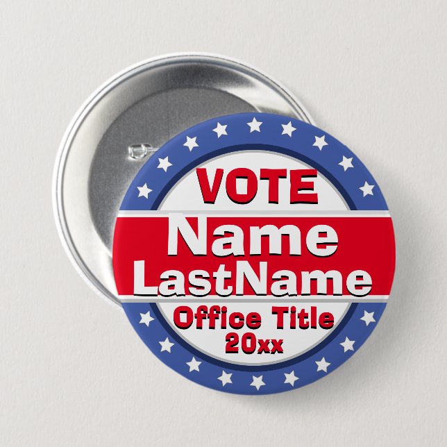 Election Campaign Political 3 Inch Round Button (Front & Back)