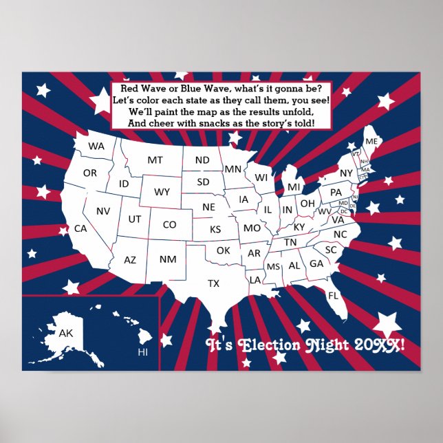 Election Night Party 2024 Interactive Colouring Ma Poster (Front)