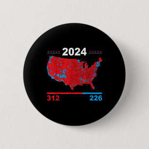 Electoral Map Trump 312 Red 2024 Election Results  2 Inch Round Button