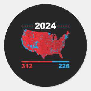 Electoral Map Trump 312 Red 2024 Election Results Classic Round Sticker