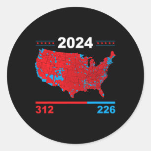 Electoral Map Trump 312 Red 2024 Election Results  Classic Round Sticker