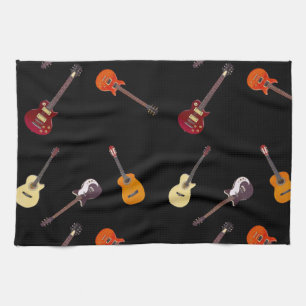 Electric & Acoustic Guitar Collage Kitchen Towel