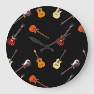 Electric & Acoustic Guitar Collage Large Clock