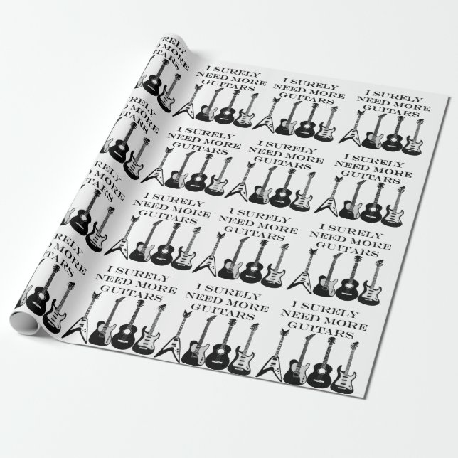 Electric and Acoustic Guitars Music Note  Wrapping Paper (Unrolled)