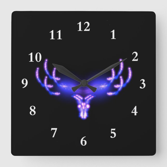 Electric Antlers Square Wall Clock (Front)