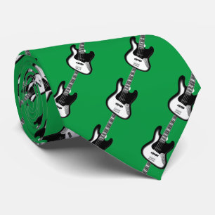 Electric Base Guitar Pattern Black / White w Green Tie