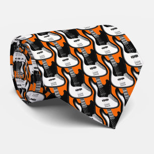 Electric Base Guitar Pattern in Black and White Tie