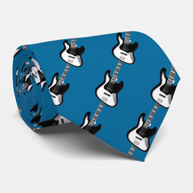 Electric Base Guitar Pattern in Black and White Tie (Rolled)