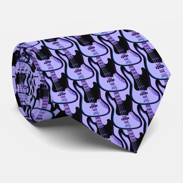 Electric Base Guitar Pattern in Purple and White Tie (Rolled)