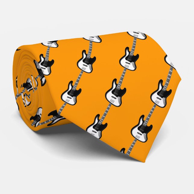 Electric Base Guitar Pattern on Yellow Tie (Rolled)