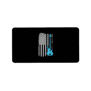 Electric Bass Guitar Player American Flag Musician Label