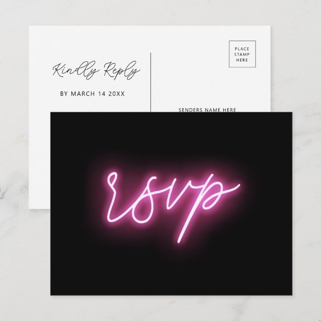 Electric Black and Pink Neon Glow Light RSVP Postcard (Front/Back)