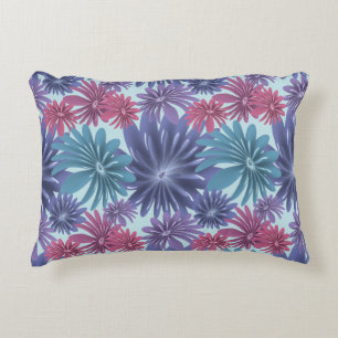 Electric Bloom: Glossy Blue and Pink floral  Accent Pillow