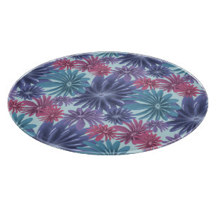Electric Bloom: Glossy Blue and Pink floral  Cutting Board