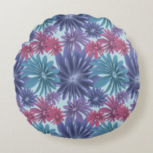 Electric Bloom: Glossy Blue and Pink floral  Round Pillow