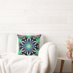 Electric Bloom Mandala Throw Pillow