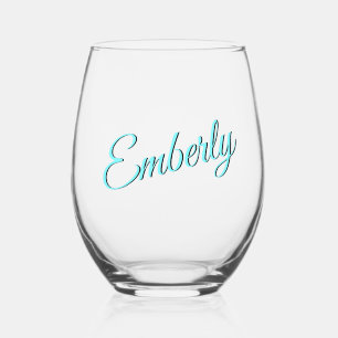 Electric Blue 3D Minimalist Handwritten Name Stemless Wine Glass