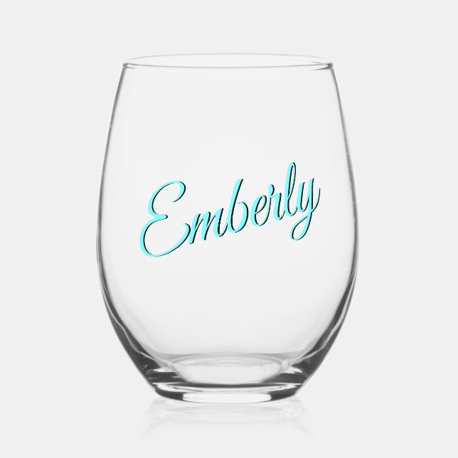 Electric Blue 3D Minimalist Handwritten Name  Stemless Wine Glass (Front)