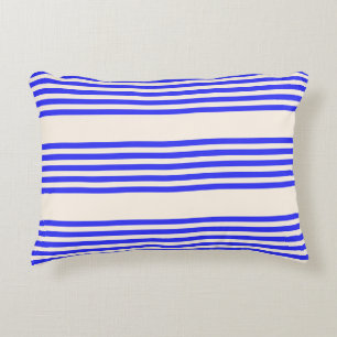 Electric blue and beige five stripe pattern accent pillow