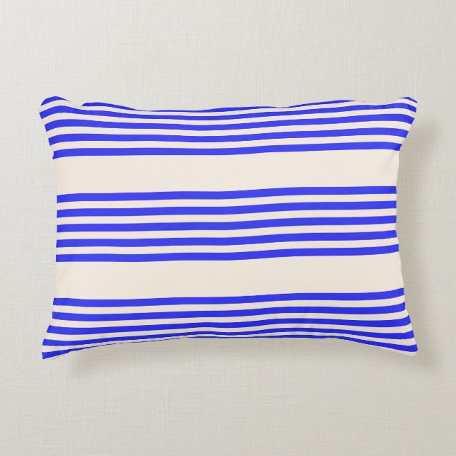 Electric blue and beige five stripe pattern accent pillow (Front)