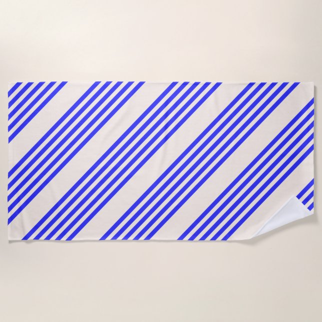 Electric blue and beige five stripe pattern beach towel (Front)