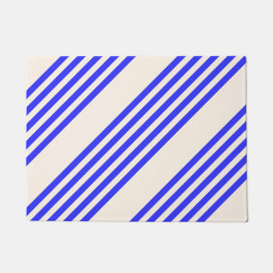 Electric blue and beige five stripe pattern doormat