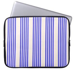 Electric blue and beige five stripe pattern laptop sleeve
