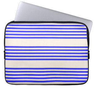 Electric blue and beige five stripe pattern laptop sleeve