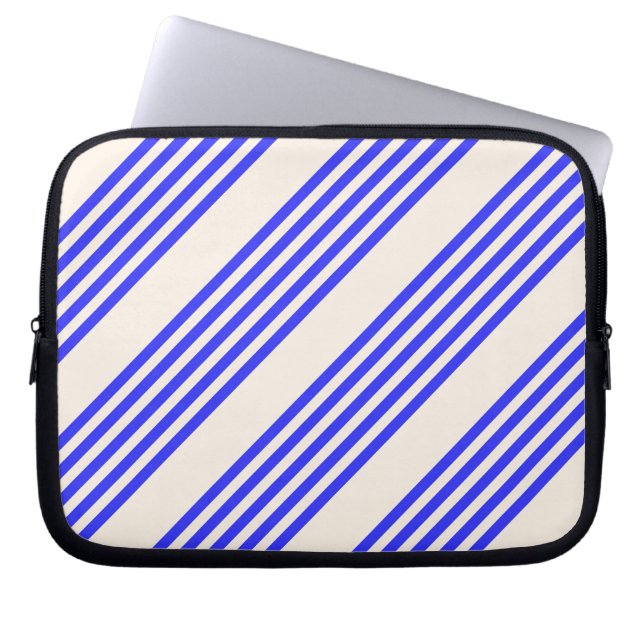 Electric blue and beige five stripe pattern laptop sleeve (Front)