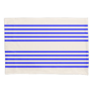 Electric blue and beige five stripe pattern pillowcase