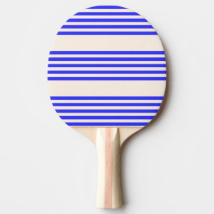 Electric blue and beige five stripe pattern ping pong paddle
