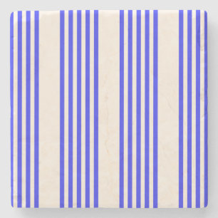 Electric blue and beige five stripe pattern stone coaster
